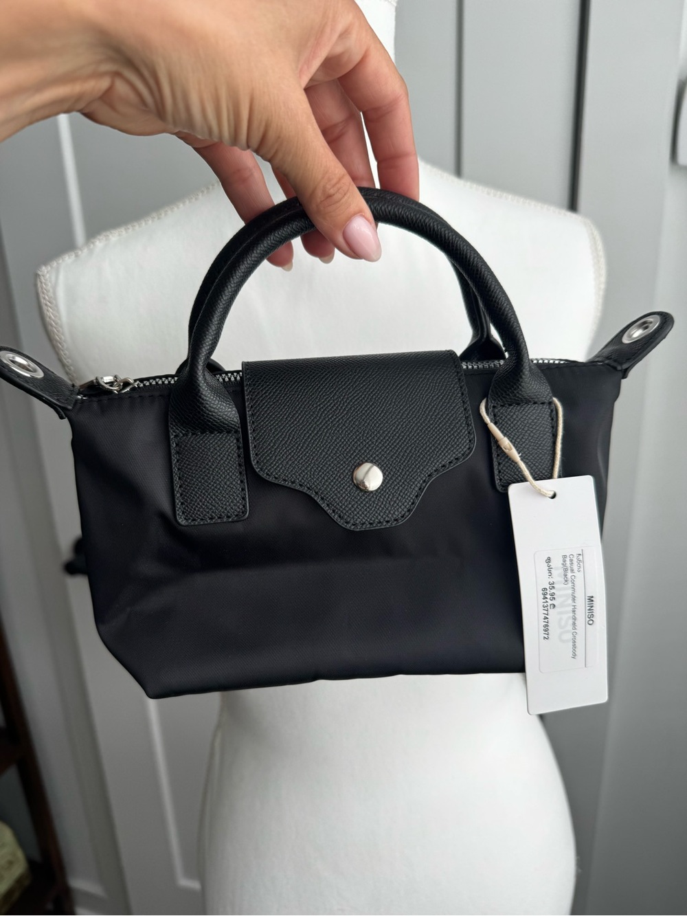 Black Mini Top-Handle Bag with Snap Flap - Unbranded